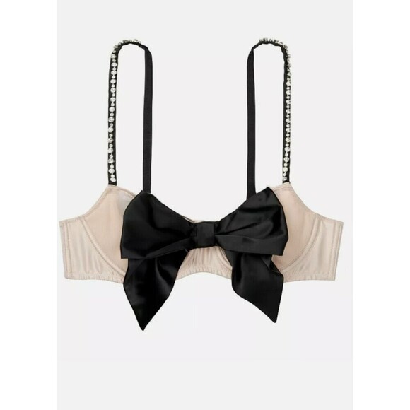 Victoria’s Secret Bra Dream Angels Size 36 DDD Wicked Beige Unlined Satin Bow - Picture 1 of 7